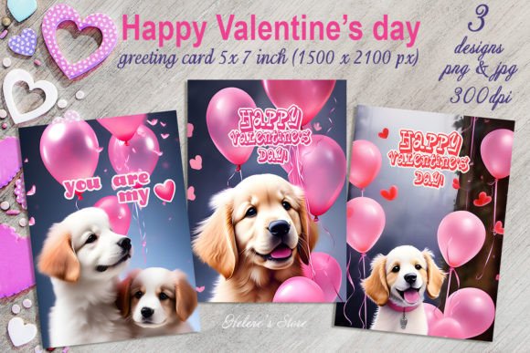 Download Cute Valentines Dog Greeting Cards Set - Premium Bundle